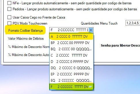 Formato Codbar Balança